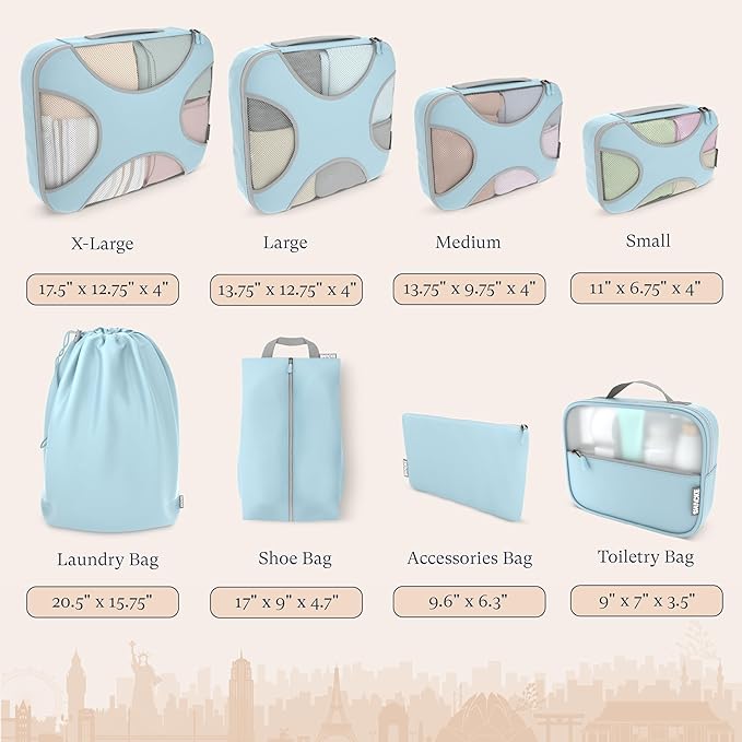 Shacke Packing Cubes for Travel 8 Set - Premium Luggage Organizer Bags - Versatile Travel Organizer for Women and Men - Optim
