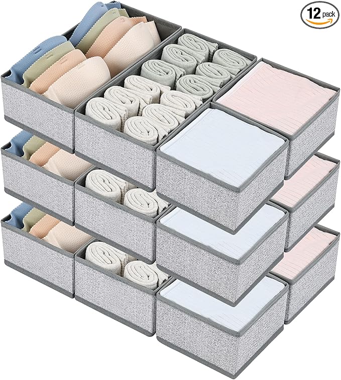 DIMJ Drawer Organizers for Clothing, Set of 12 Dresser Drawer Organizers, Fabric Closet Organizers and Storage, Drawer Divide