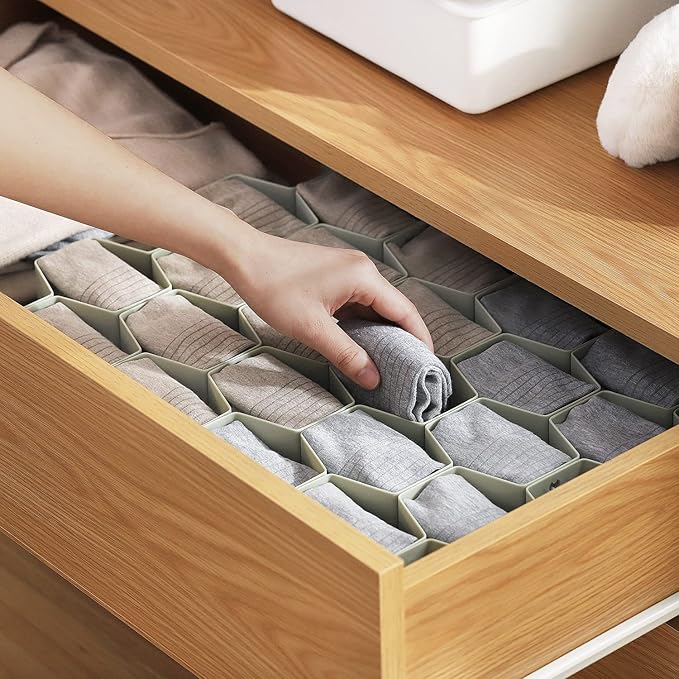 MORNITE 2 Sets Sock Drawer Organizer, Drawer Divider Organizer for Underwear Socks Ties Belts Assemble Honeycomb Separator Cl