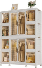 Portable Wardrobe Closet Storage Organizer for Clothes, Plastic Collapsible Closet Organizer with Magnetic Transparent Door, 