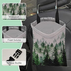 Foggy Forest Car Garbage Bag,Waterproof Small Car Trash Bag Hanging Back of Seat,Drawstring Hanging Car Trash Bag with Adjustable Buckle for Car Accessories