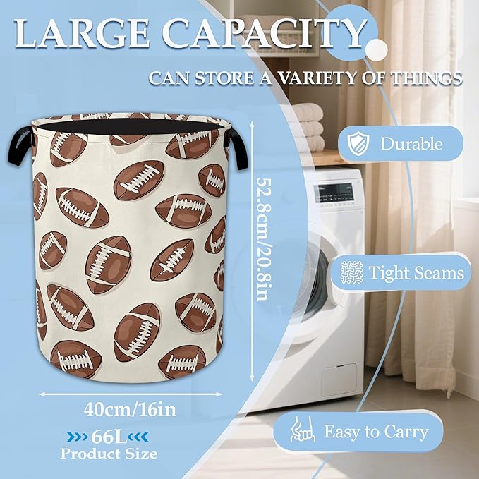 America Football Laundry Basket Collapsible Laundry Hamper with Handle, Oxford Clothes Toy Storage Bin for Bathroom Bedroom R