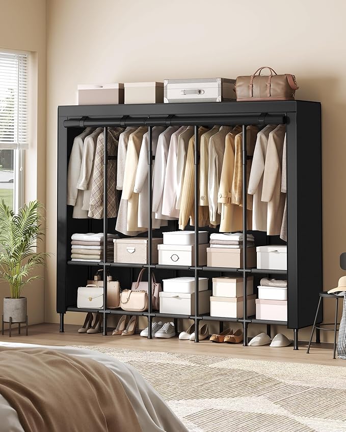 SONGMICS Wardrobe Closet, 83.5 Inch Large Capacity Portable Closet, Clothing Rack, 25 mm Dia,Thick Steel Tubes, Clothes Organ