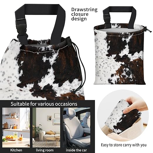 Car Trash Bag Large Hanging Can for Back of Seat, Cute Waterproof Car Garbage Bag for Vehicle, Travelling, Outdoor Retro Cow Print
