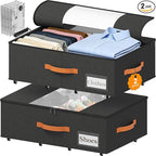 TOSKING 2-Pack Under Bed Storage Bins with Wheels and 4 Vacuum Seal Bags, Heavy Duty 80lbs Capacity,7.9"Height Clear Lid Orga