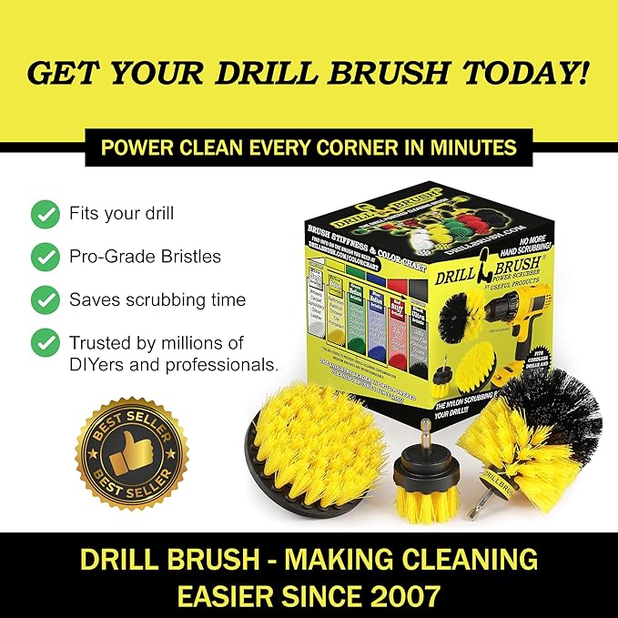 Drillbrush Drill Brush Attachment Set for Bathroom Cleaning – Power Scrubber Brush Kit for Tub, Tile, Shower, and Grout – All