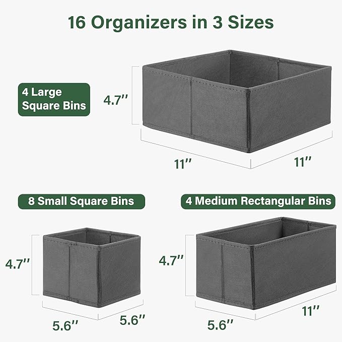 Kootek 16 Pack Drawer Organizer Clothes, Dresser Drawer Organizers for Clothing Fabric Foldable Closet Organizers and Storage