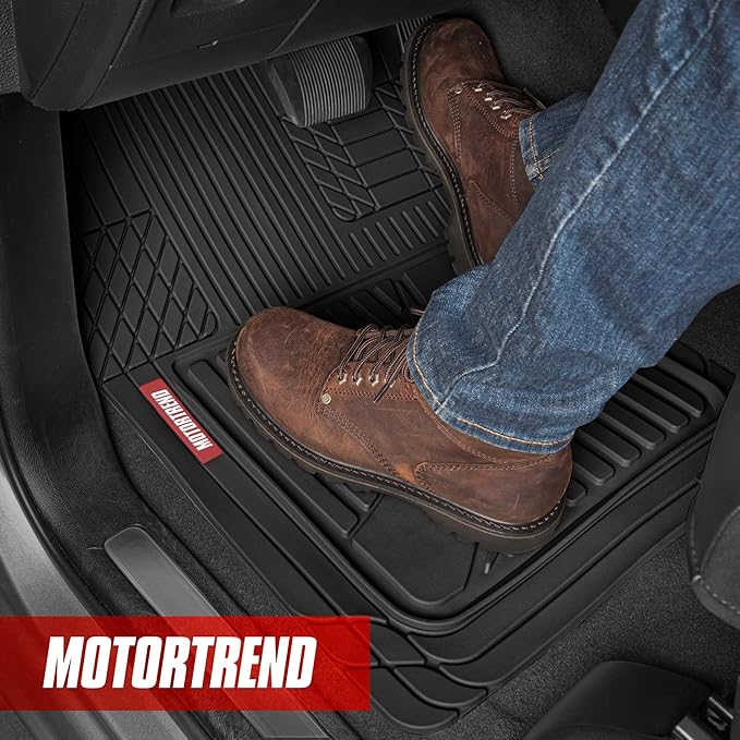 Motor Trend FlexTough™ Advanced Black Rubber Car Floor Mats – Heavy Duty Trim to Fit All Weather Floor Mats for Cars Truck SUV - Automotive Car Interior Floor Liner Protection - Universal Fit