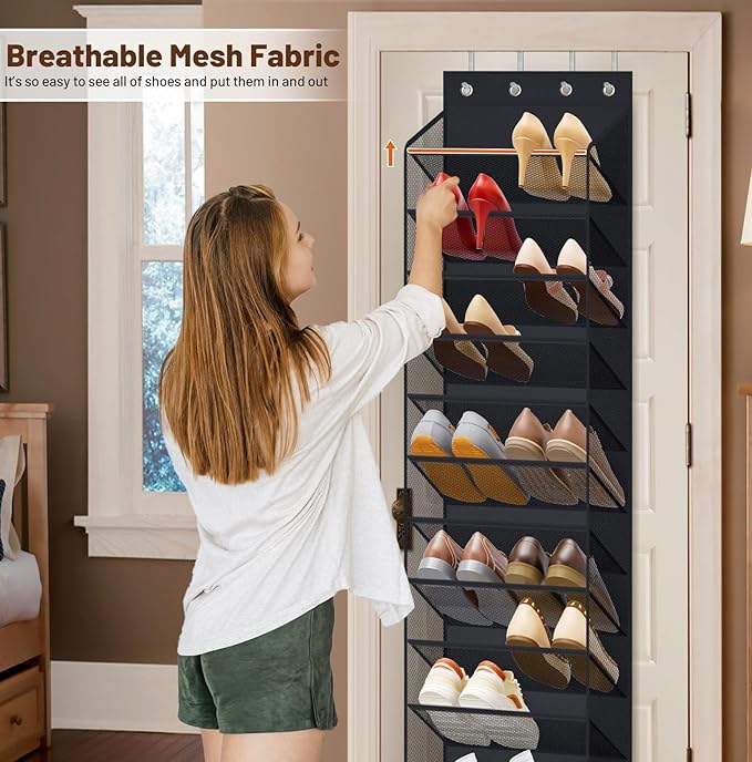 MISSLO 12 Tier Over the Door Shoe Organizer Hanging Shoe Rack for Closet Storage Sneaker Holder for Door Fit 24 Pairs Sandals