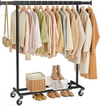 SONGMICS Clothes Rack with Wheels, Heavy-Duty Clothing Rack for Hanging Clothes, Portable, 17.7 x (36.2-52) x 63.6 Inches, wi