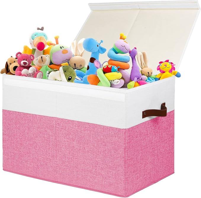 Gowee Large Toy Box with Lid, Sturdy Toy Storage Chest Bin Boxes Organizer Basket with Dividers for Toddlers, Kids, Boys, Gir