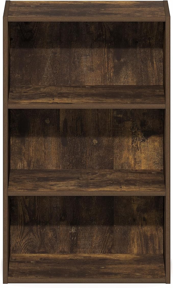 Furinno Basic Book Shelf, 3-Tier Bookshelf, Cube Storage Organizer Bookcase with Open Shelf, 7 x 17 x 26, for Living Room, Be