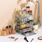 Sorbus Acrylic Makeup Organizer Set, 7-Drawer Vanity & Countertop Cosmetic Storage with Small & Wide Compartments, Teal Thril