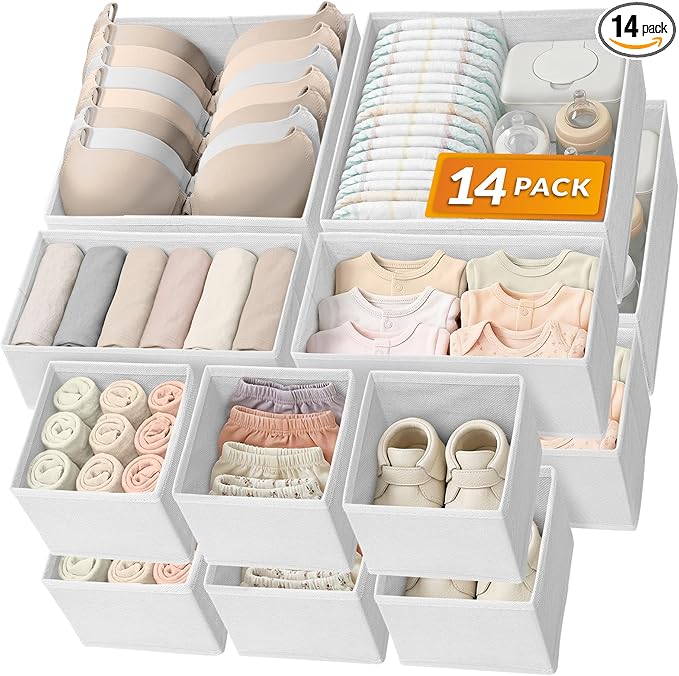 Reli. Drawer Organizer Clothes (14 Pack) | Organization for Dresser, Closet, Nursery, Baby Clothes | Foldable Fabric Dresser 