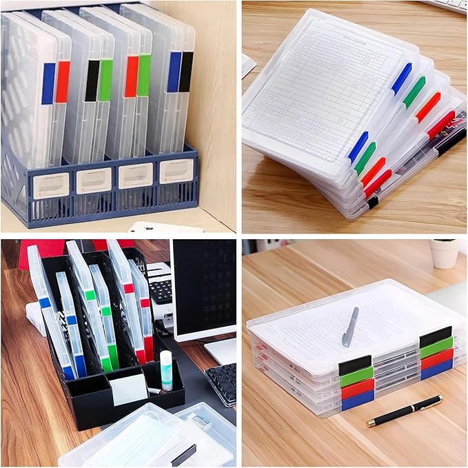 Lemical Paper Storage Containers 4 Pack Scrapbook Storage Box Portable Project Case for 8.5 x 11 Paper Letter Plastic Documen