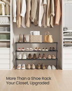 SONGMICS Shoe Rack, 3-Tier Shoe Organizer, Metal Storage Shelf, Upright or Upside Down, for 16-20 Pairs, Stackable, for Entry