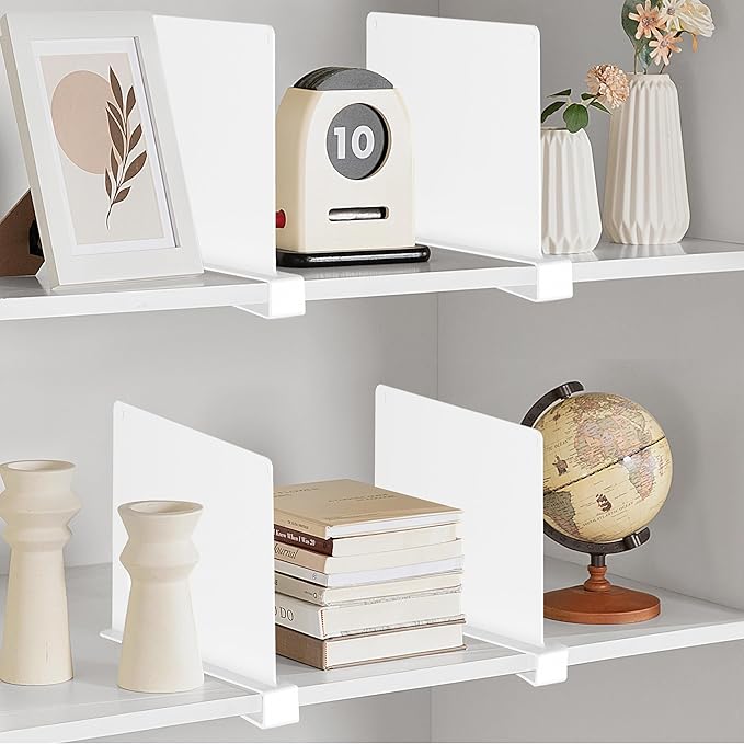 HBlife 8 Pcs White Acrylic Shelf Dividers, Vertical Purse Organizer for Closet Perfect for Sweater, Shirts, Handbags in Bedro