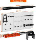 TORACK Pegboard Wall Organizer 4 ft. Garage Metal Pegboard Tool Organizer System, Tools Storage Peg Board Kit with Hooks and 