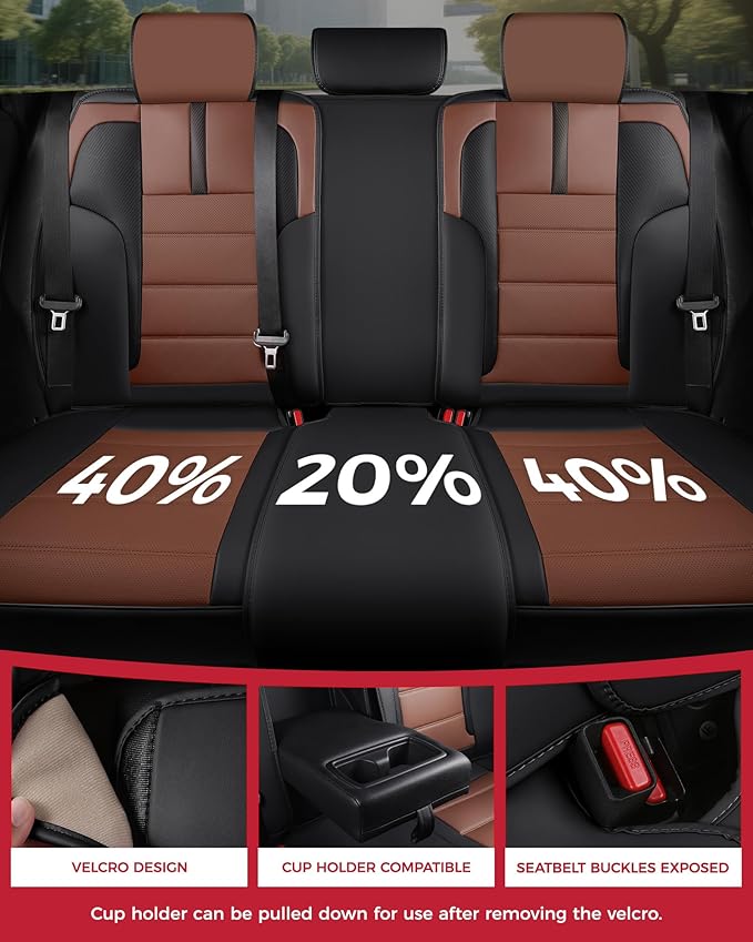 FREESOO Black Brown Car Seat Covers Full Set - Faux Nappa Leather Seat Covers for Cars, with Front Seatbelt Pads, Ultra Water