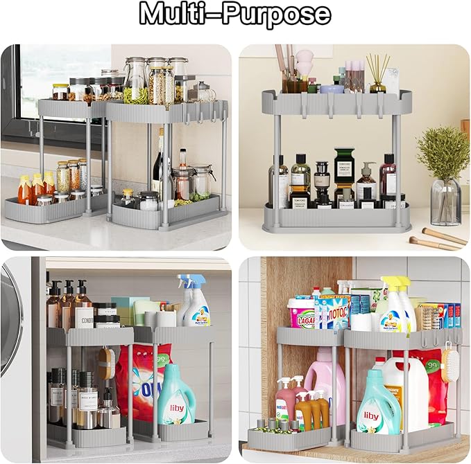 Ukeetap 2 Pack Multi-Purpose Pull-Out Storage Organizers, Under Sink Organizers and Storage for Bathroom & Kitchen, Under Cab