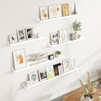 Fun Memories Picture Ledge Shelf, White Floating Shelves Set of 4, 40 Inch Picture Shelves for Wall with Ledge, Large Nursery