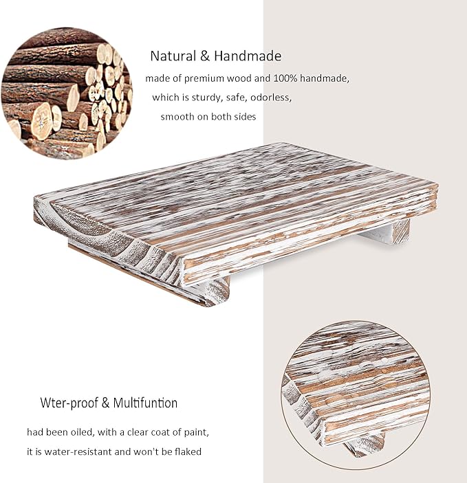 zoocatia Small Wood Tray Pedestal Stand Farmhouse Bathroom Decor Decorative Wooden Riser Kitchen Soap Dish Holder for Vanity,