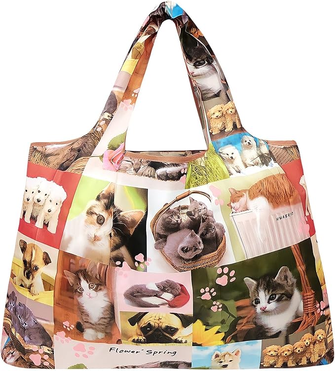 allydrew Large Foldable Tote Nylon Reusable Grocery Bags, 6 Pack