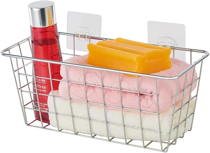 JUNCHU CHERRY 5 Pack Hanging Storage Basket, Bathroom Basket, Household Goods, with Traceless Tape, no Drilling, for Cabinet 