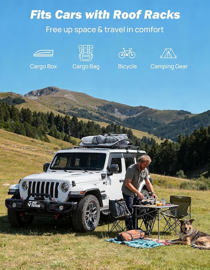 JOYTUTUS Rust-Resistant Aluminum Roof Cargo Basket, 47" x 40" x 8", Lightweight Roof Rack Carrier, Universal Roof Cargo Basket with 150 lbs Load Capacity, Fits SUVs, Trucks, and Cars, Black