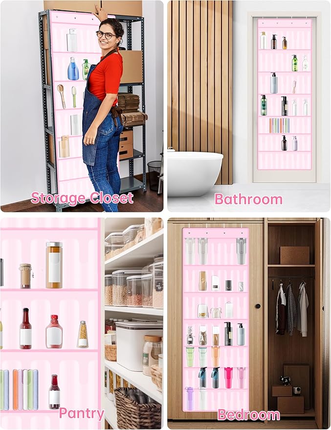 NiHome 35-Pocket Large Capacity Door Cup Organizer Fit for Stanley Tumblers 30oz, 40oz, Door Hanging Water Bottle Storage Dou
