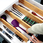 Utoplike Bamboo Drawer Dividers Large, 4'' High Adjustable Kitchen Drawer Organizers for Clothing, Spring Loaded, Works in Ba