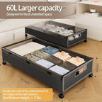 KITHELP Under Bed Storage Containers with Wheels, Underbed Shoe Storage Organizer with Removable Lids, Large Rolling Under Be