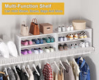 White Shoe Rack Organizer for Closet, 2-Tier Expandable Shoe Shelf, Stackable Iron Wood Combination Small Shoe Racks Shelves 