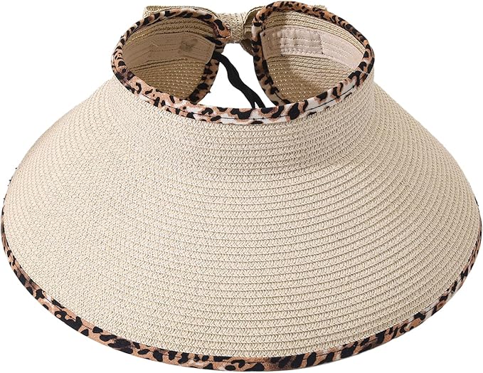 Sun Visor Hat for Women, Wide Brim Straw Summer UV Protection Hat, Foldable Roll-up Packable Beach Cap