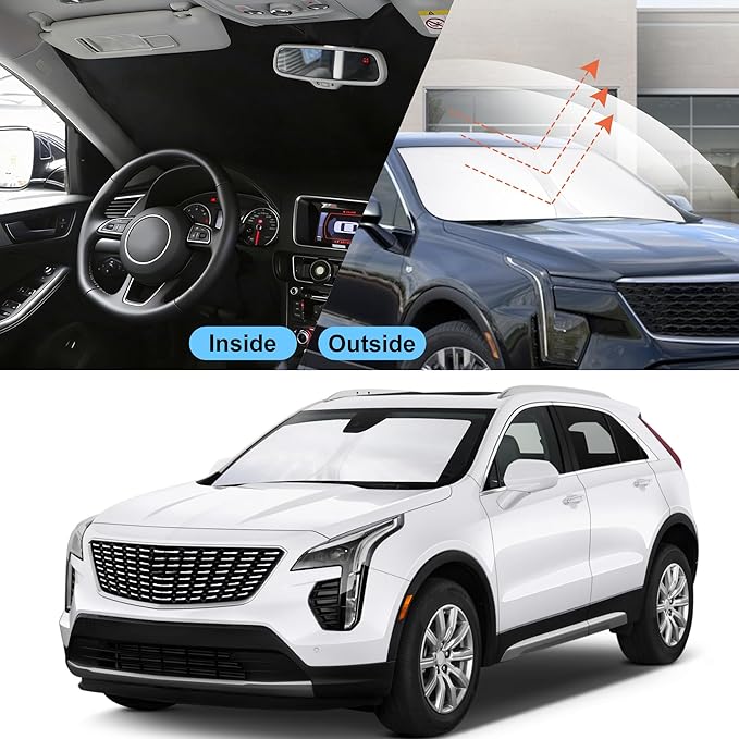Front Windshield Sun Shade Foldable Car Front Window Sun Shade Windshield Shade Custom Fit for 2019-2024 2025 Cadillac XT4 Block UV Rays Accessories Heat Keep Cooler
