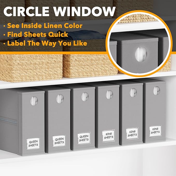 SpaceAid 6 Pack Bed Sheet Organizers and Storage, Foldable Sheet Organizer with Window for Linen Closet, Set Folder Keeper fo