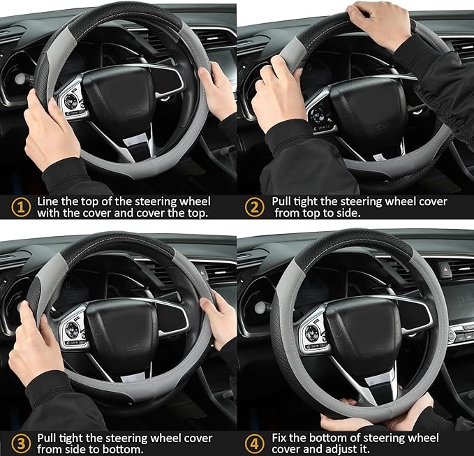 West Llama Customized Auto Car Steering Wheel Cover for Dodge RAM 1500 2500 3500, 15.5-16 inch(Black+Gray Line-Large Size)