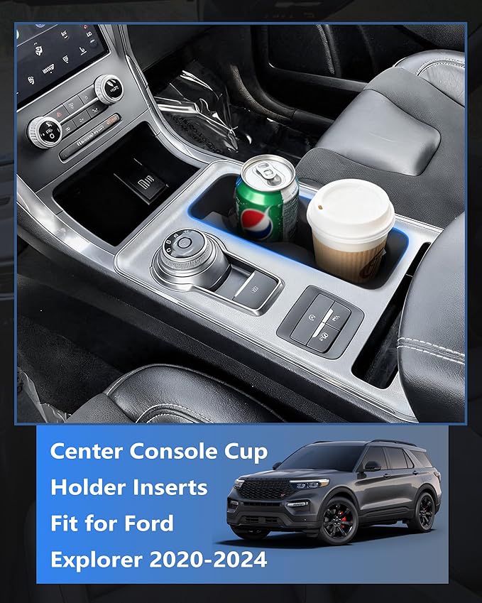 Cup Holder Inserts for Ford Explorer 2020-2024 Accessories, Non-Slip TPE Center Console Cup Holder Protector Organizer for Explorer Interior Accessories
