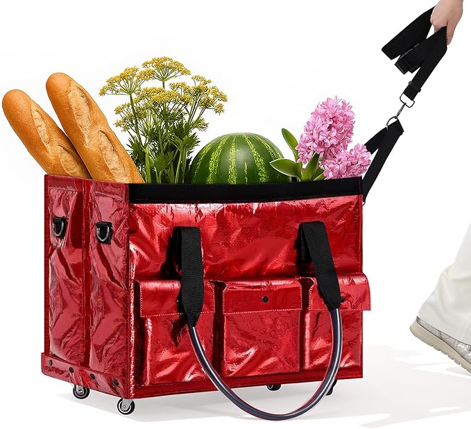 tobyto Reusable Grocery Bag on Wheels, 105L Foldable Rolling Tote, Shopping Trolley 66LBS Capacity - Water-Resistant for Laun