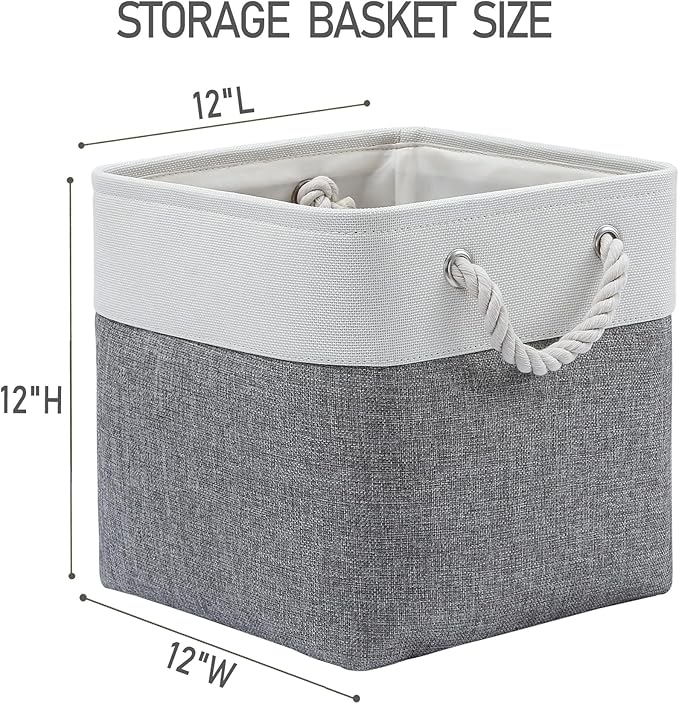 MidmmVick 12 x 12 Inch Cube Storage Bins, 6 Pack Large Collapsible Fabric Storage Bin with Ropes, Foldable Storage Cubes for 