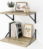 Deep Floating Shelves Wall Mounted, 16"x12" Gray Wall Shelves with Brackets Set of 2 for Bedroom, Living Room, Bathroom, Kitc