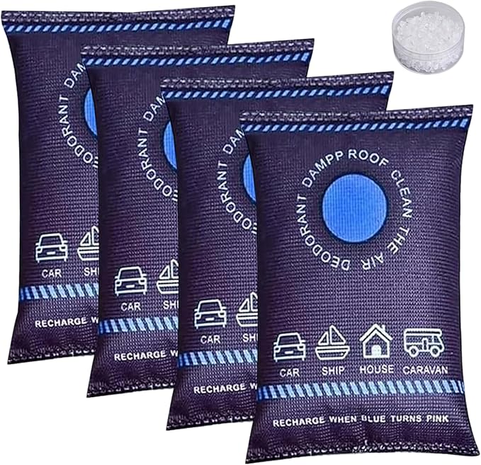 Humidity Bags, 4 Pack Dehumidifier Bags, 200g Reusable Humidity Absorber Portable Anti Fog Car Dehumidifier for Vehicle, New 