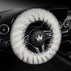 Fuzzy Winter Steering Wheel Covers for Women, Warm Cute Fluffy Car Wheel Cover for F150, Trucks, Jeep, Van, Soft Furry Auto Plush Large Car Handle Cover for Cold Weather, 15.2-16in, White