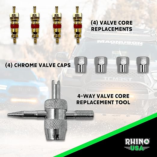 Rhino USA Rapid Tire Deflators with Gauge (0-60psi) Automatic & Adjustable Tire Air Down Tool - Large 2" Easy Read Glow Dial & Solid Brass Hardware - Best Offroad Deflator for Jeep, Truck or ATV