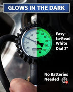 Tire Inflator with Pressure Gauge and Longer Hose - Most Accurate, Heavy Duty Air Chuck with Gauge for Air Compressor Tire Inflator Attachment - 100PSI