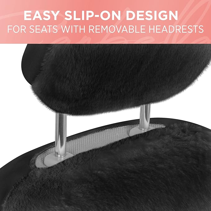 Carbella Sheepskin Car Seat Covers, 2-Pack Faux Fur, Front Seats Only, Cute Automotive Seat Covers For Cars (Black)