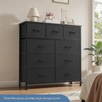 DUMOS 9 Drawer Dresser for Bedroom, Fabric Storage Organizer with Sturdy Metal Frame, Wooden Top Chest of Drawers for Closet 