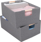 ANMINY 2PCS Storage Baskets for Organizing Collapsible Fabric Storage Bins Boxes with Wood Handles Closet Shelves Cube Organi