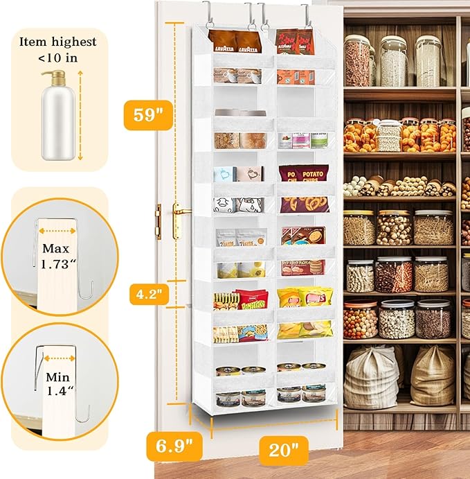 Over The Door Organizer 6 Tiers, Extra Large Behind Door Storage of 12 Compartments, 80 lbs Weight Capacity Hanging Storage O