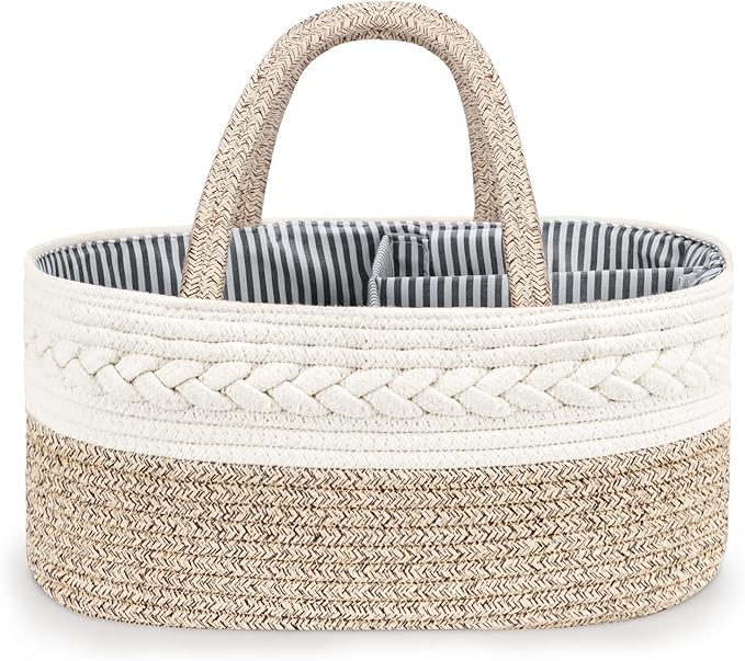 Maliton Diaper Caddy Organizer for Baby, Cotton Rope Baby Gift Basket, Portable Diaper Organizer for changing table, Nursery 